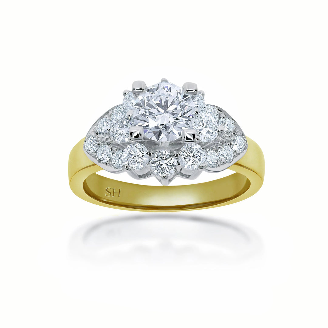 Diamond leaf halo ring - W0346