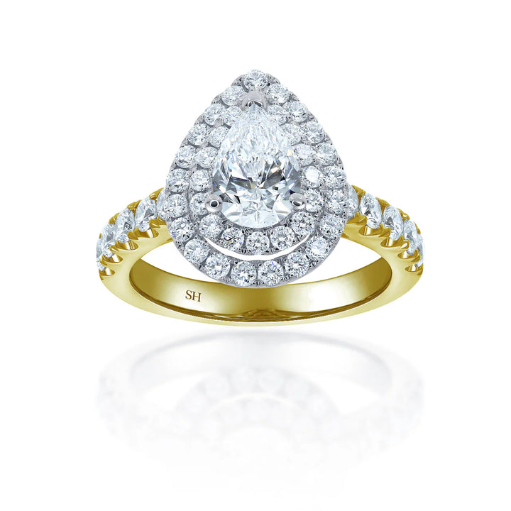 Double Halo Pear-Shaped Engagement Ring with 2.8mm Pavé-Set Band - W0800