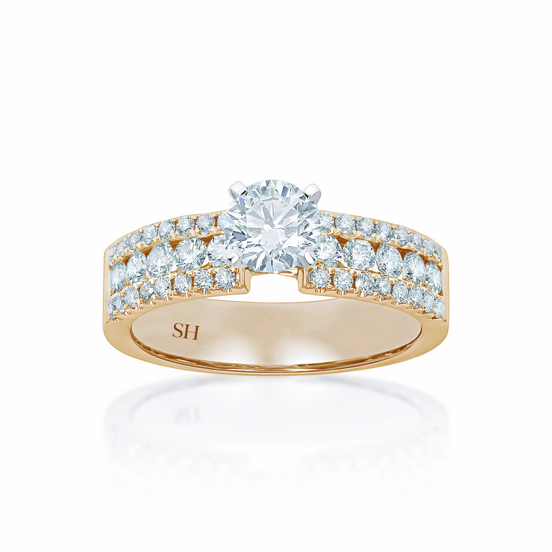 Bold 4-Claw engagement ring with wider diamond band - W0262