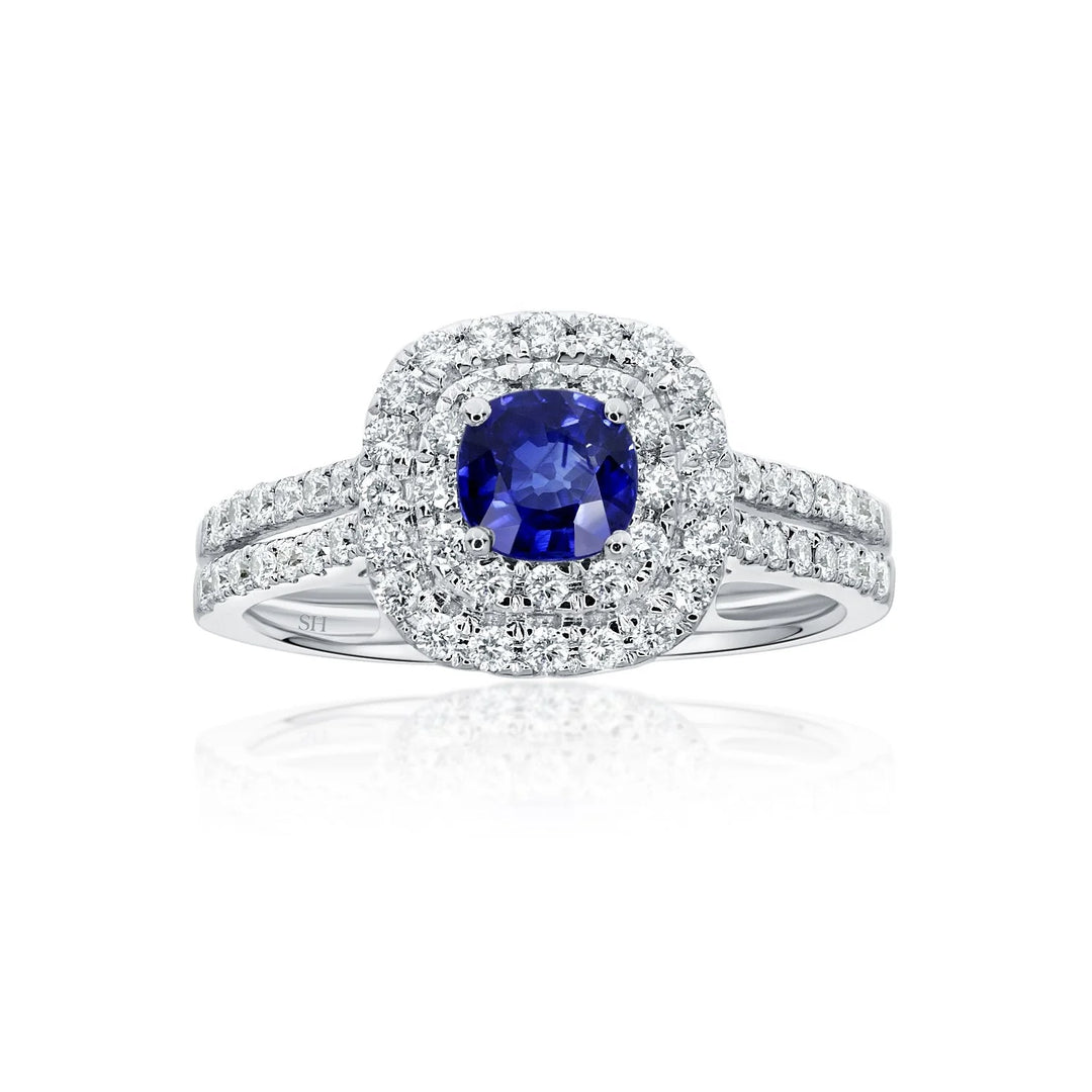 Gentle double cushion sapphire ring - W0430