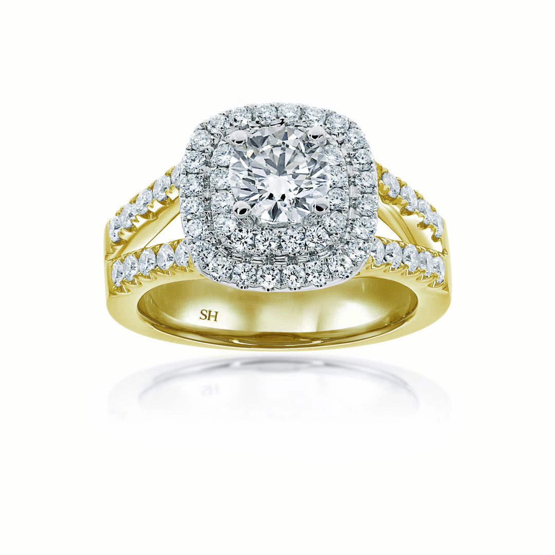 Double Cushion halo with tapering double pave set band - W0403