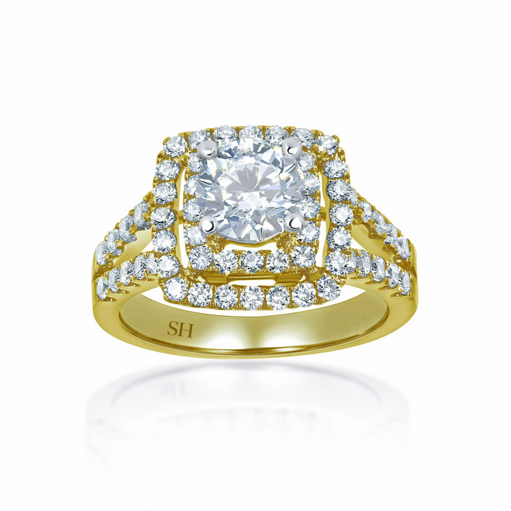 Double Halo with Twin Pavé-Set Diamond Band - W0054