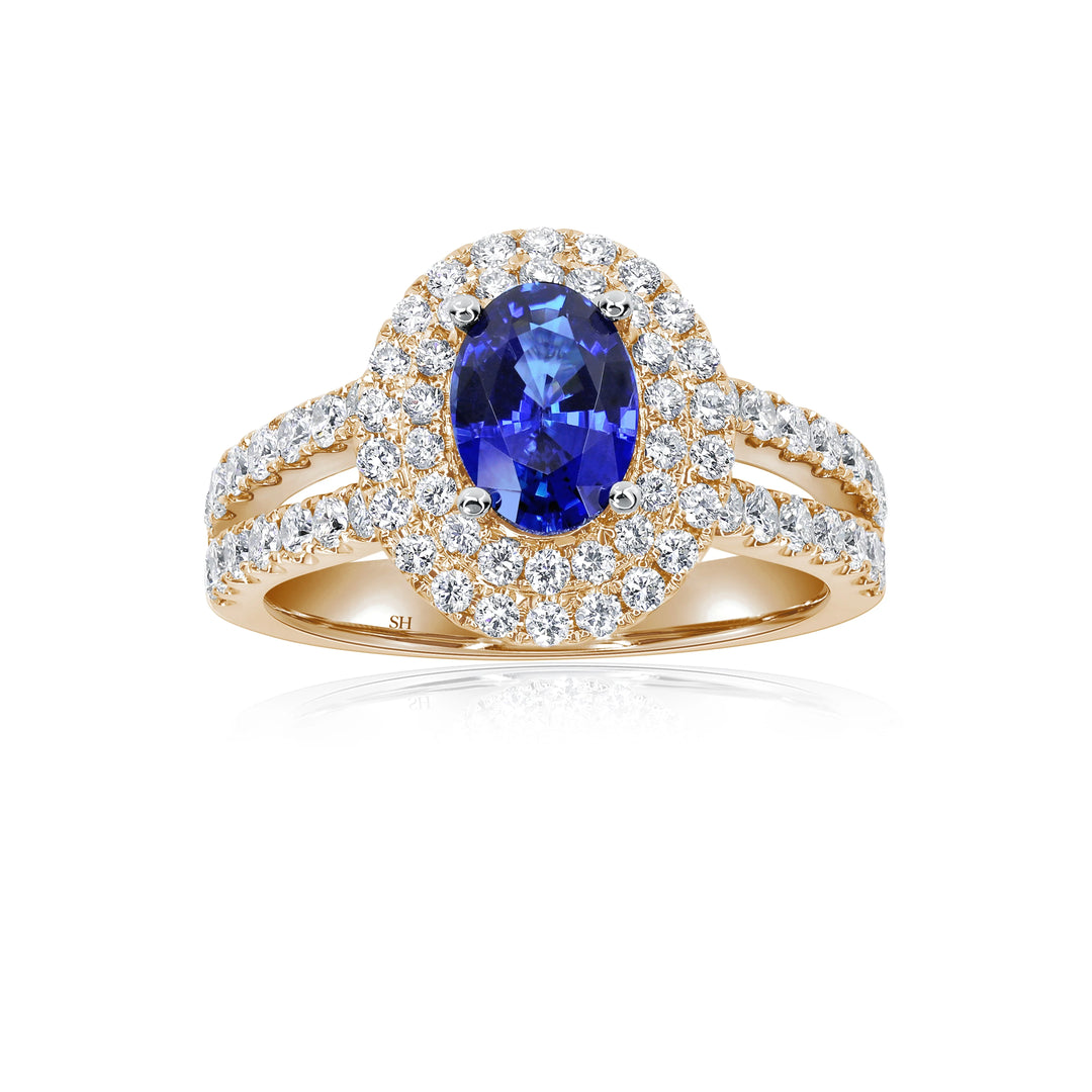 Double Halo Sapphire Ring With Split Band (1.00Ct) - W0867