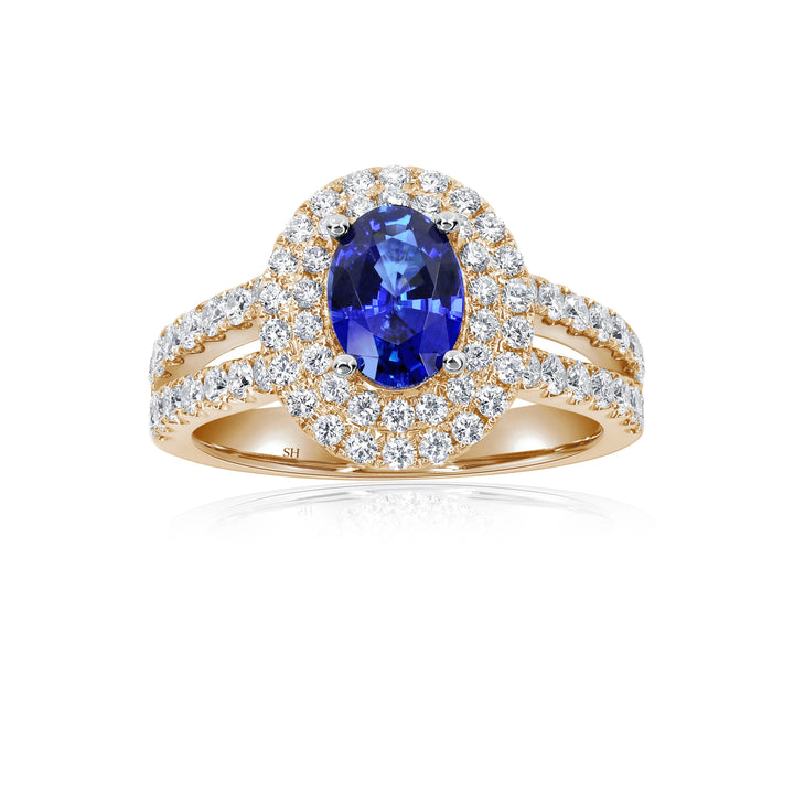 Double Halo Sapphire Ring With Split Band (1.00Ct) - W0867