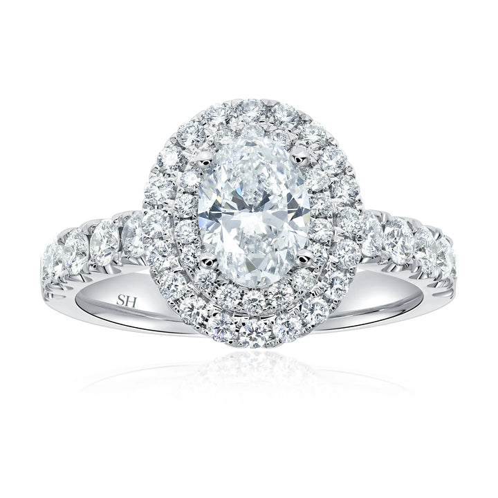 Double Halo Oval Engagement Ring with Single Pavé-Set Band - W0579