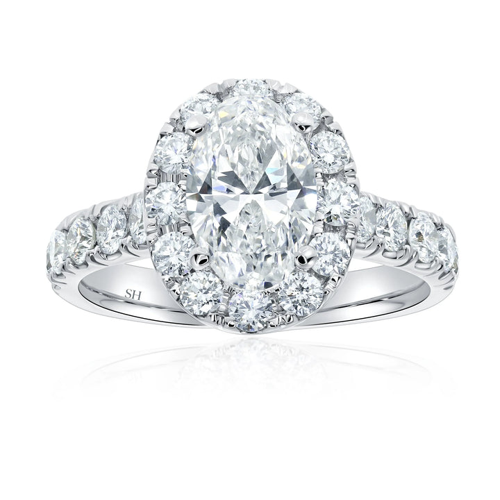 Bold Halo Oval Engagement Ring with Pavé-Set Band - W0584