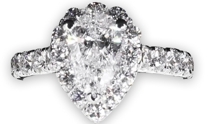 Bright Pear Shaped Double Halo Ring with Pavé Set Band - W0576