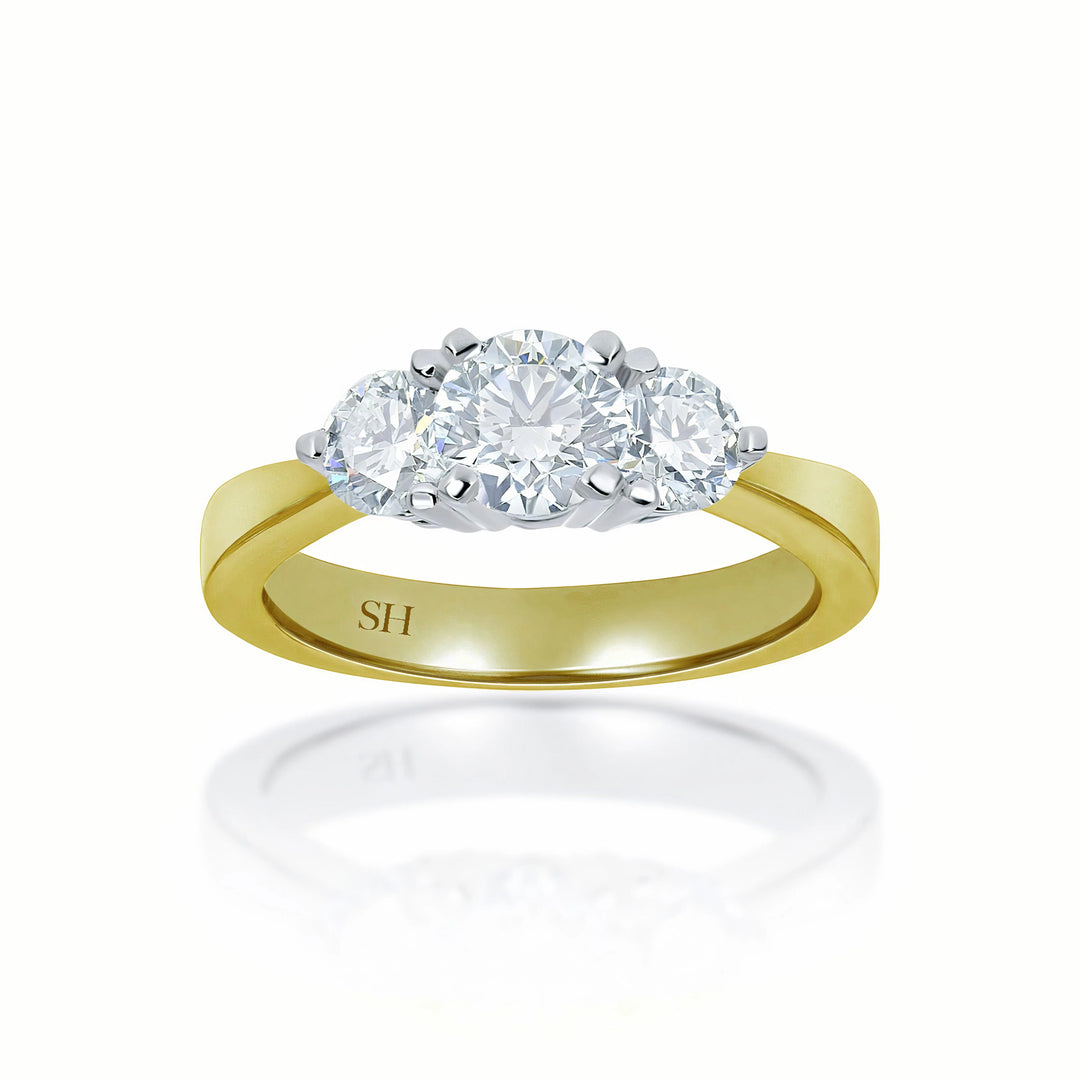 Modern trilogy ring with 4-Claw setting and tapered band - W0036