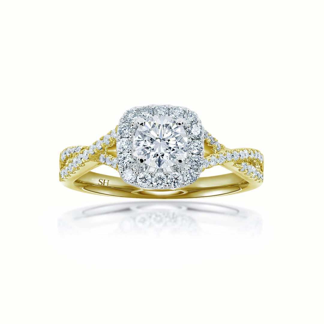 Elegant Cushion Shaped Halo Ring with Infinity Band - W0410