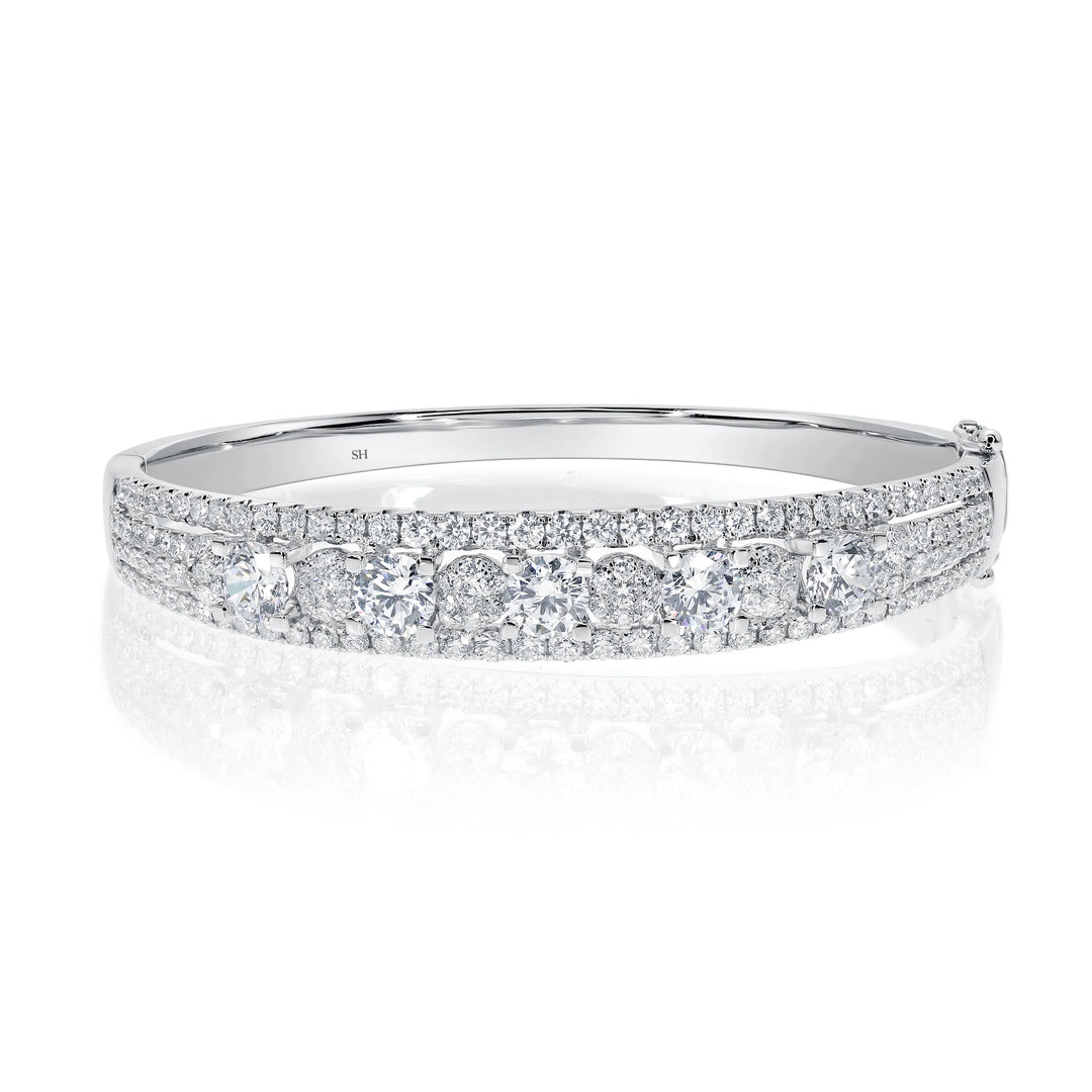 Diamond Runway Bangle Four Row Divided Sides - W0929