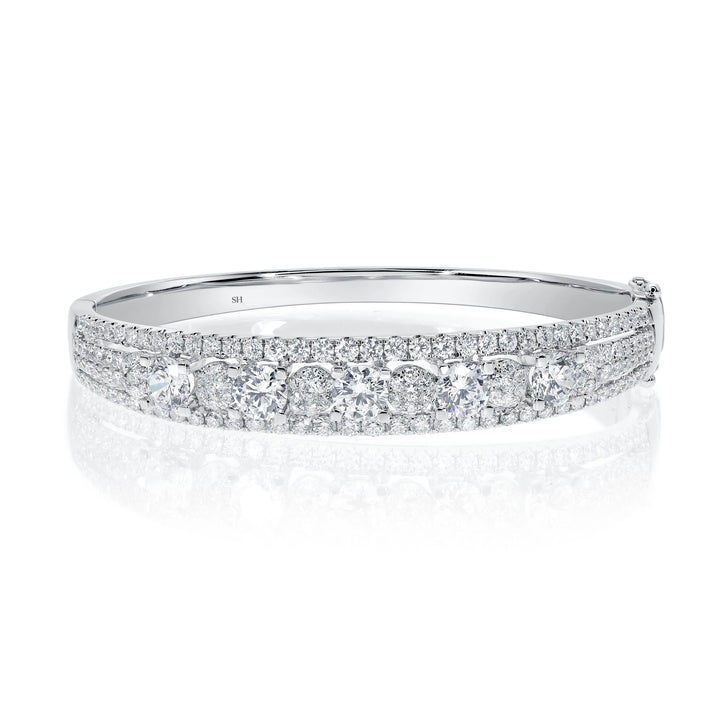 Diamond Runway Bangle Four Row Divided Sides - W0929