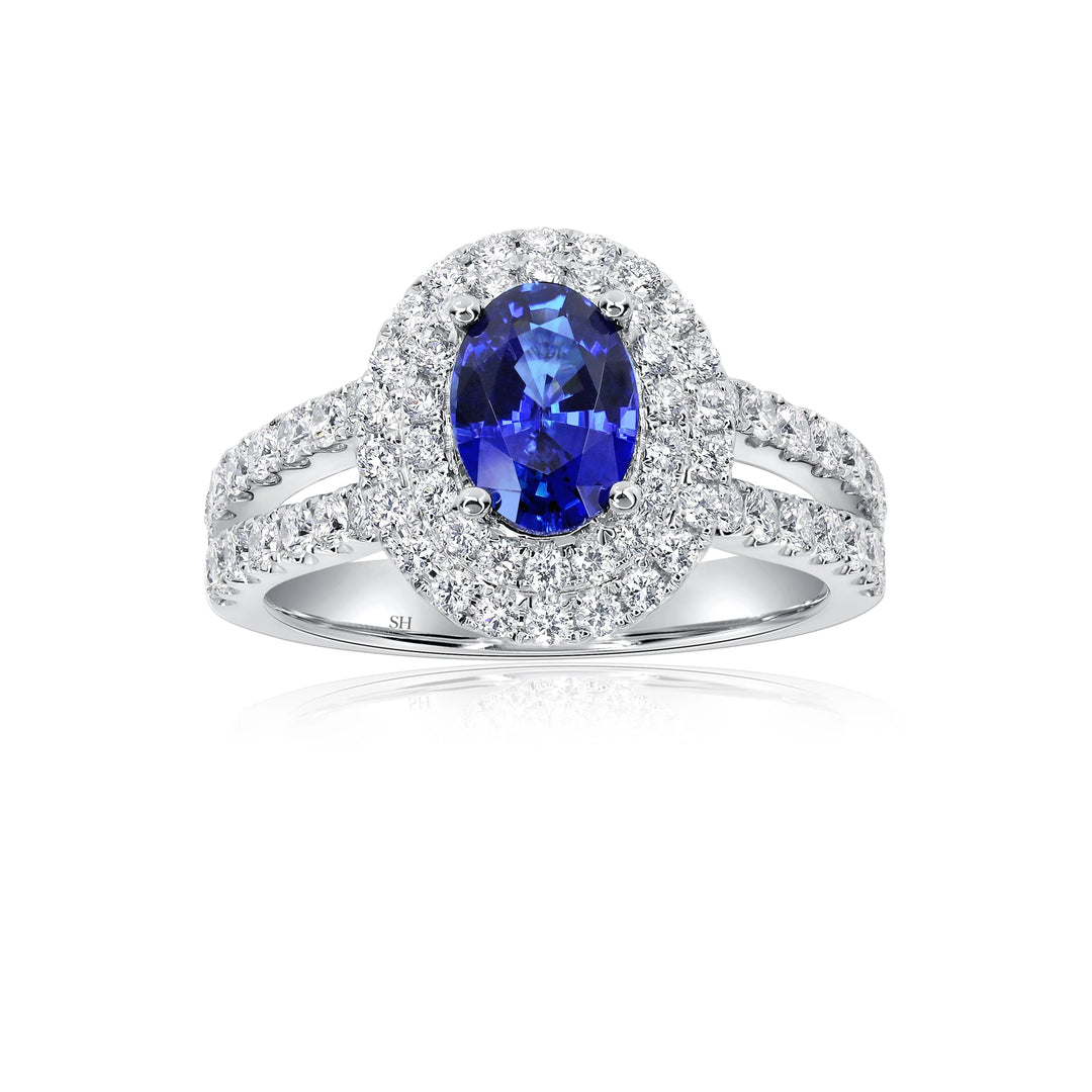 Double Halo Sapphire Ring With Split Band (1.00Ct) - W0867