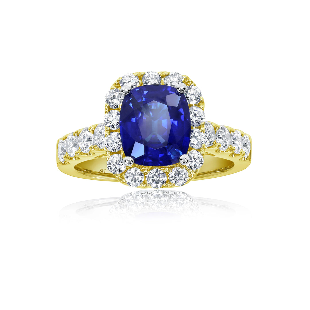 Cushion Cut Sapphire Halo Ring (2.2Ct) - W0861