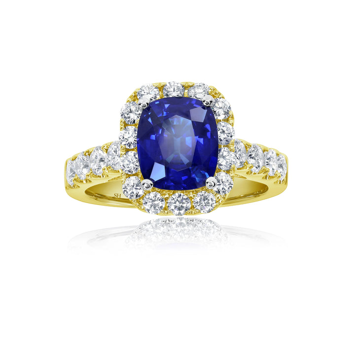 Cushion Cut Sapphire Halo Ring (2.2Ct) - W0861