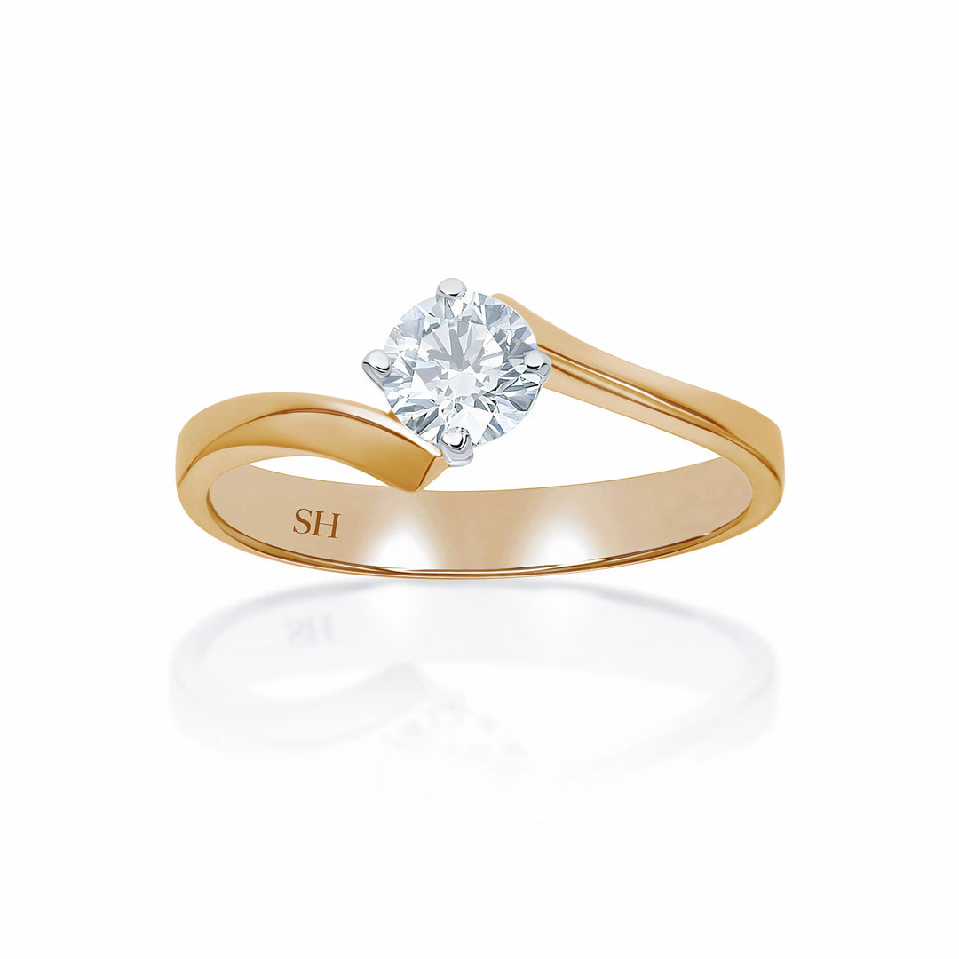 4-Claw Solitaire Engagement Ring with Offset Tapered Shoulders - W0013