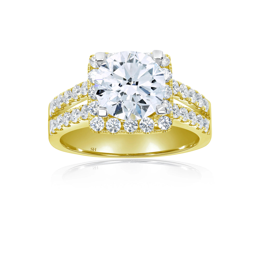 Diamond Cushion Halo And Split Two Row Band - W0885