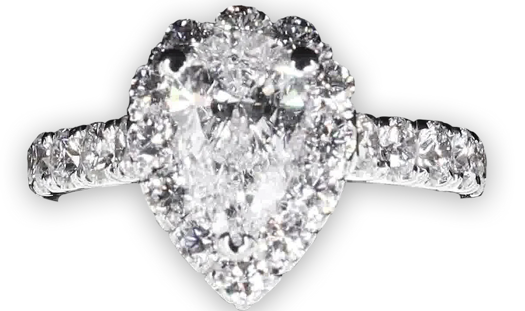 Bright Pear Shaped Double Halo Ring with Pavé Set Band - W0576