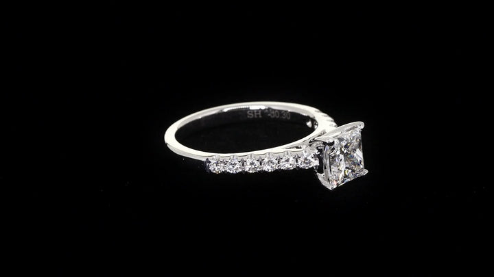 Classic Princess Cut Engagement Ring with Pavé-Set Band - W0333