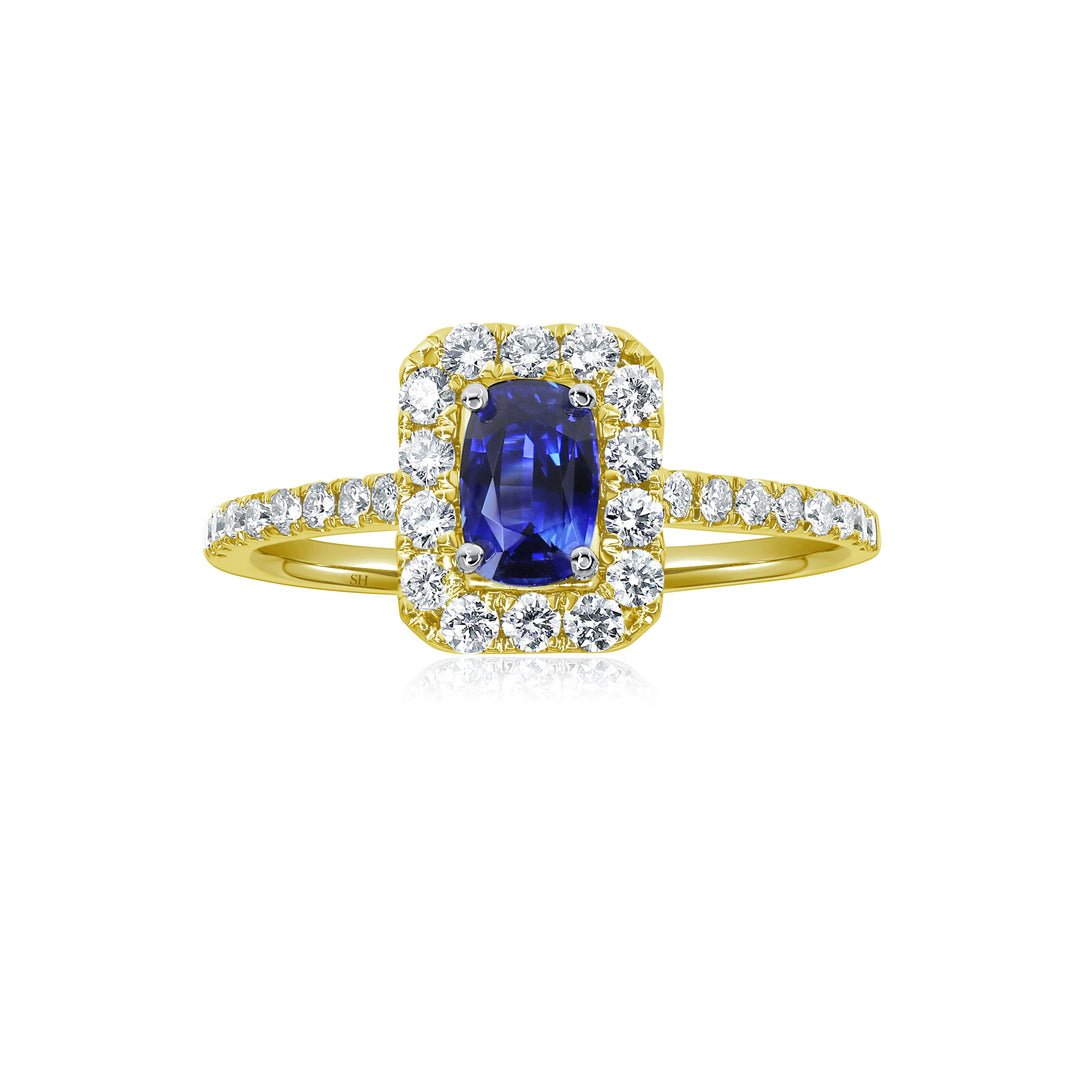Elongated Slim Halo Cushion Cut Sapphire Ring (0.45Ct) - W0870