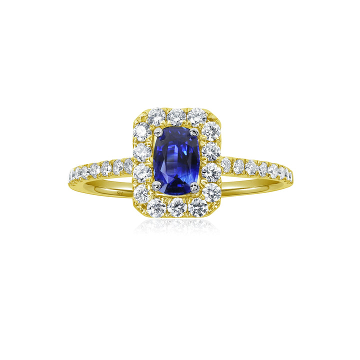 Elongated Slim Halo Cushion Cut Sapphire Ring (0.45Ct) - W0870
