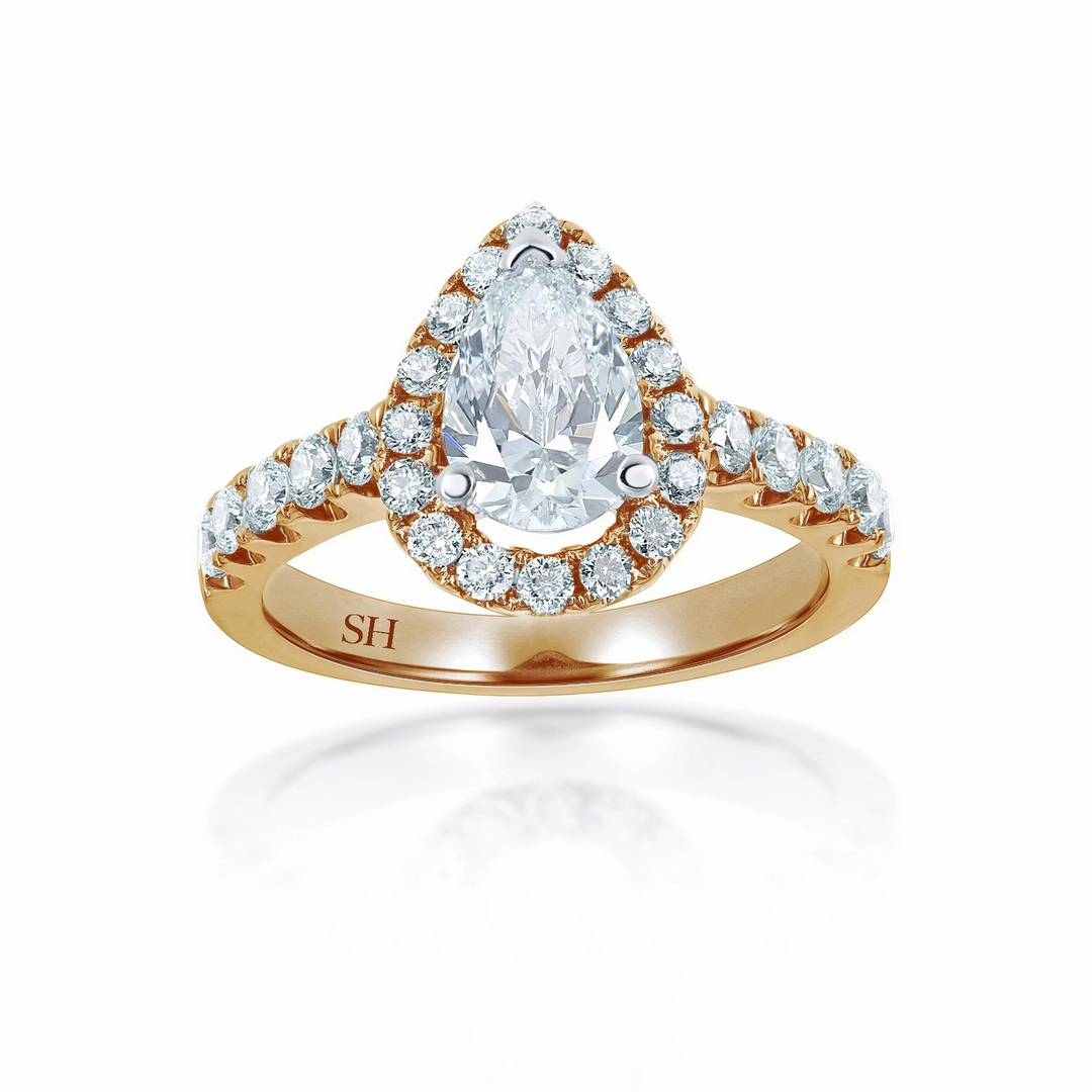 3-Claw Pear Shape Halo and Pavé-Set Diamond Band - W0042