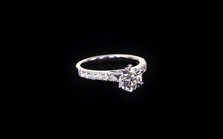 Bold 6-Claw engagement ring with pavé set band - W0253