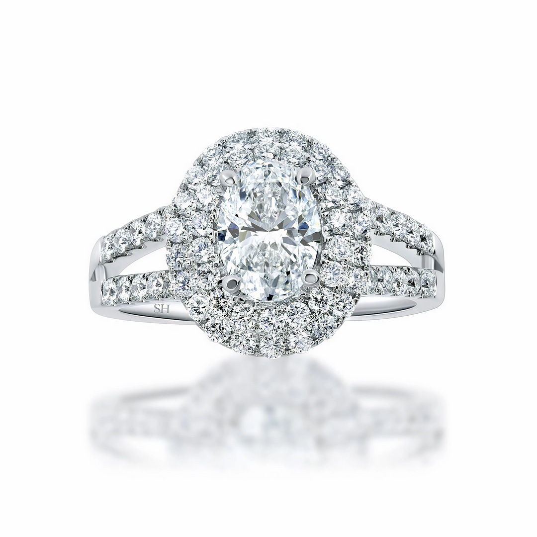 Double Halo Oval Brilliant Cut Engagement Ring - W0329