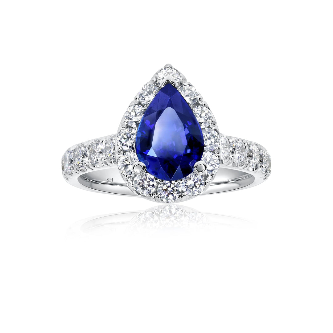 Bold Pear Shape Sapphire Halo Ring (1.80Ct) - W0856