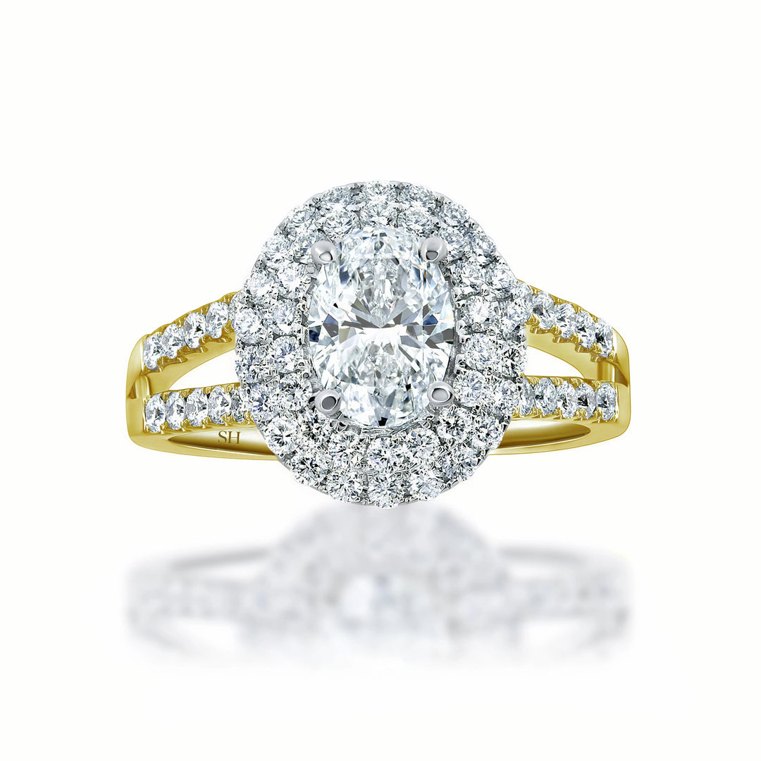 Double Halo Oval Brilliant Cut Engagement Ring - W0329