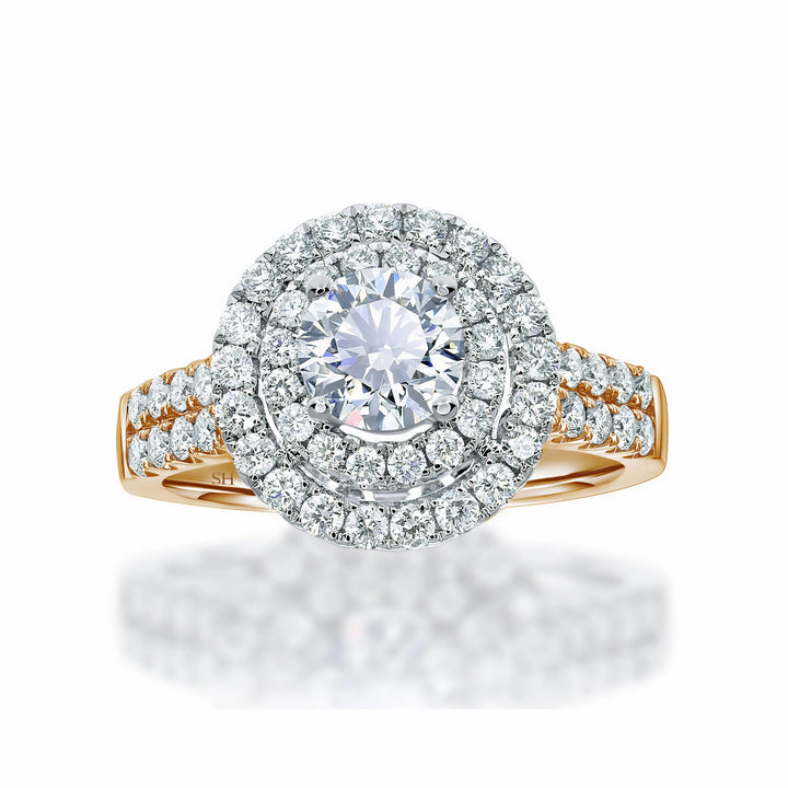 Double halo with twin pavé diamond band - W0351