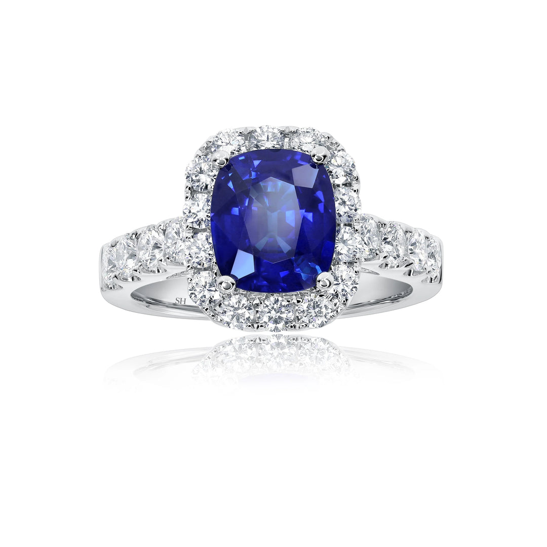 Cushion Cut Sapphire Halo Ring (2.2Ct) - W0861