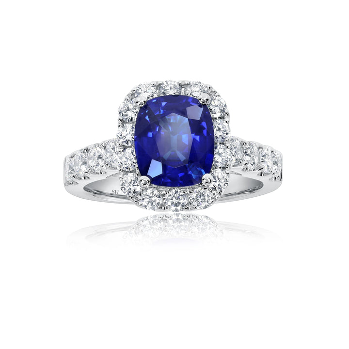 Cushion Cut Sapphire Halo Ring (2.2Ct) - W0861