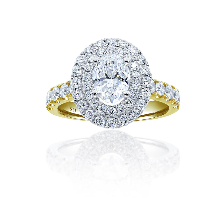 Double Halo Oval Engagement Ring with Single Pavé-Set Band - W0579