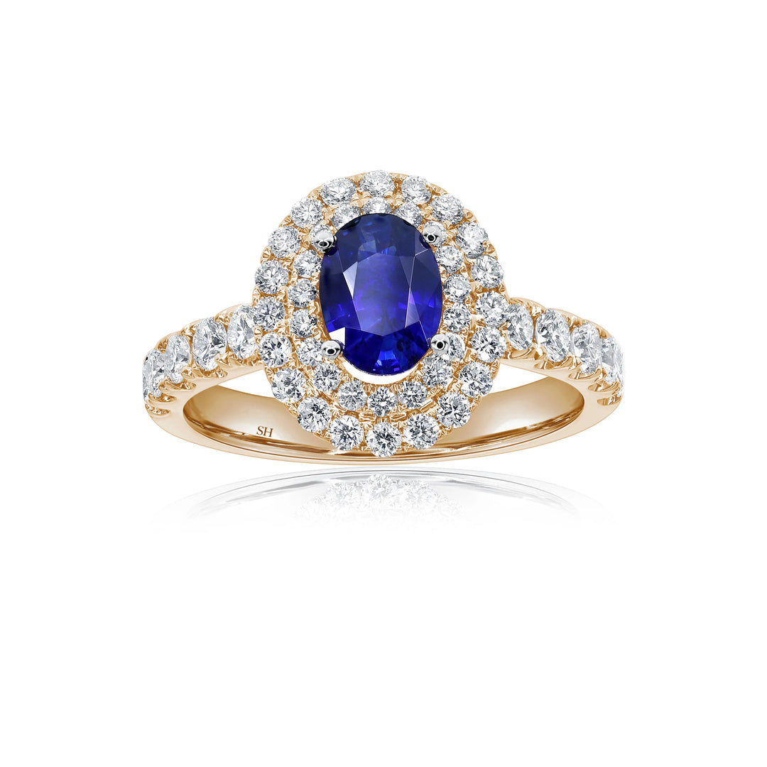Double Halo Sapphire Halo Ring With Single Band (0.80Ct) - W0859