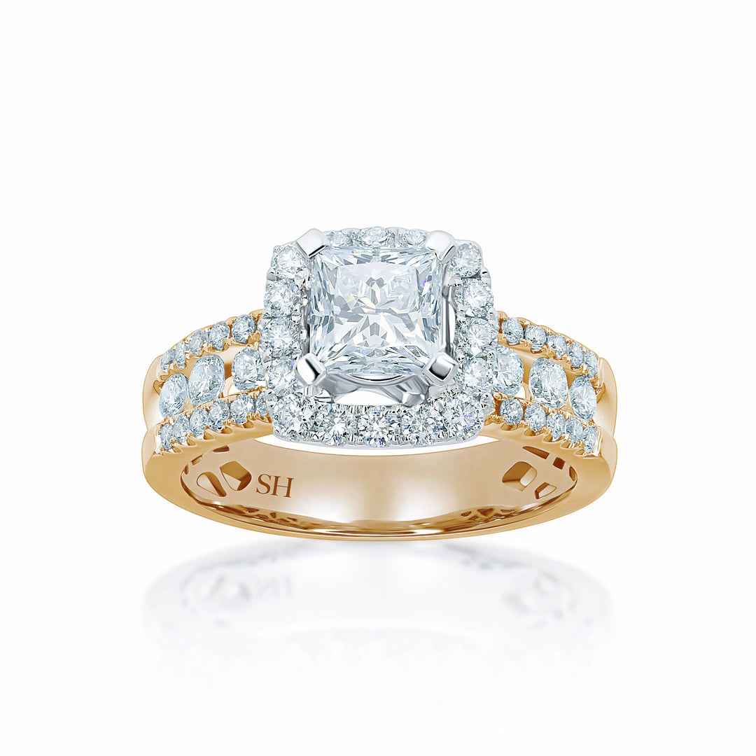 Brilliant Princess Cut halo engagement ring - W0260