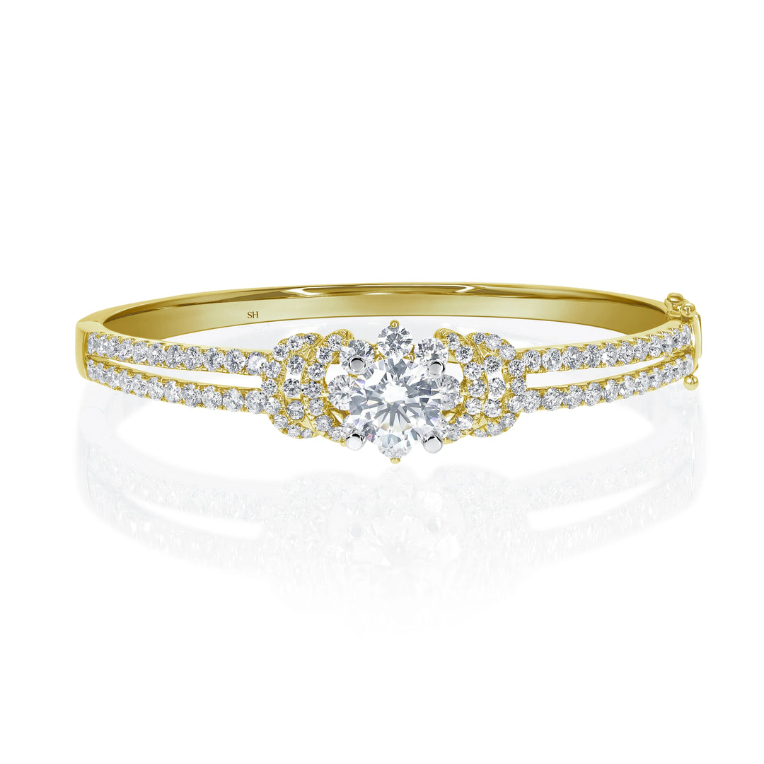 Starry Halo with Crescent Side Accents in Split 2-Row Bangle - W0921