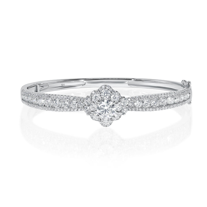 Floral Double Halo Centre in Three Row Bangle W0917