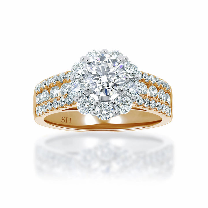 Bold and bright Round halo diamond engagement ring - W0337