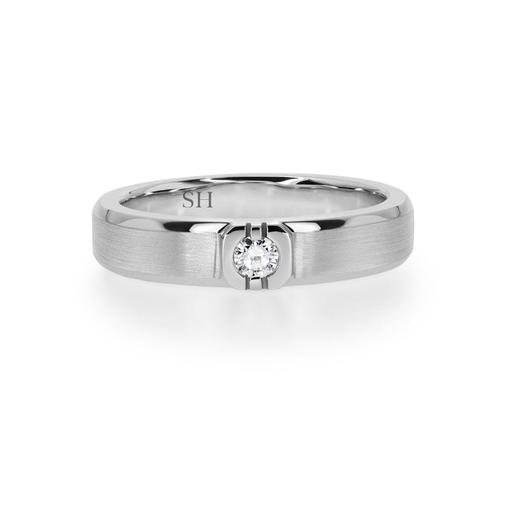 Men’s white gold low profile diamond band with bevelled edges and geometric centre (4.5mm) - W0389
