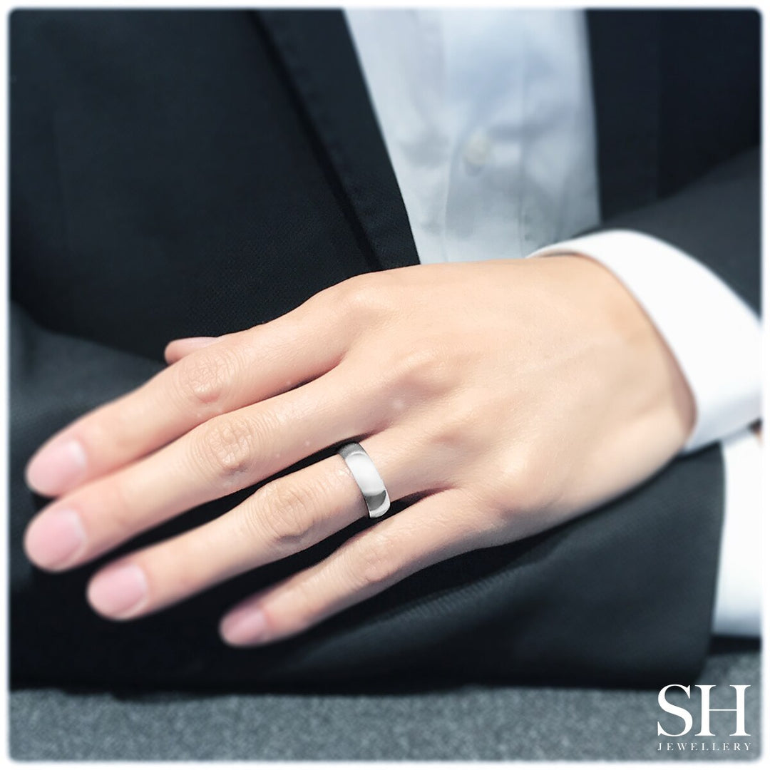 Men's classic wide white gold half round wedding ring (6mm) - W0126