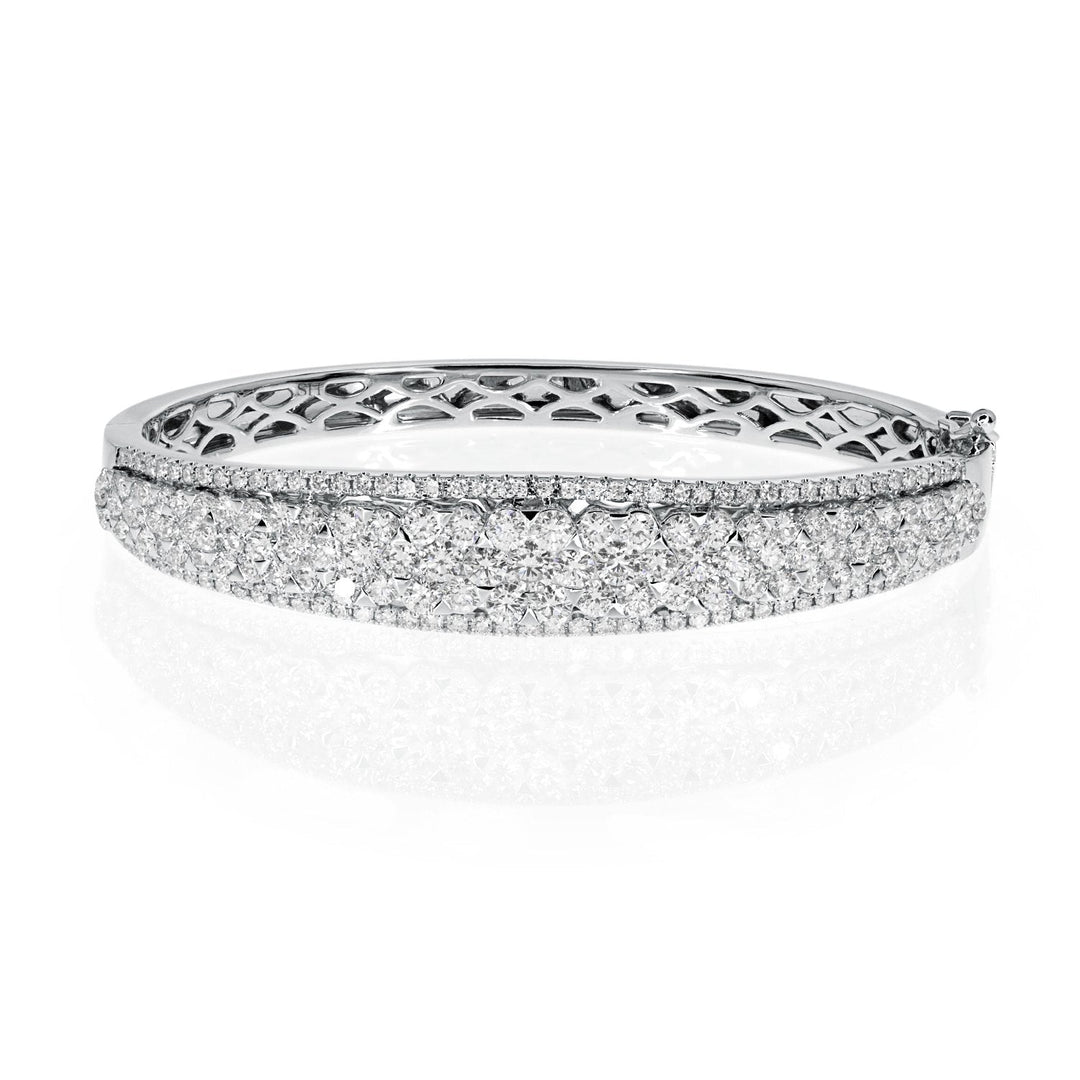 18kt gold diamond floral cluster thick width bangle - W0741
