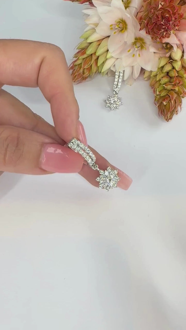 Snowflake Diamond Drops with Twin Pavé Hoops (0.35ct centre) - W1277
