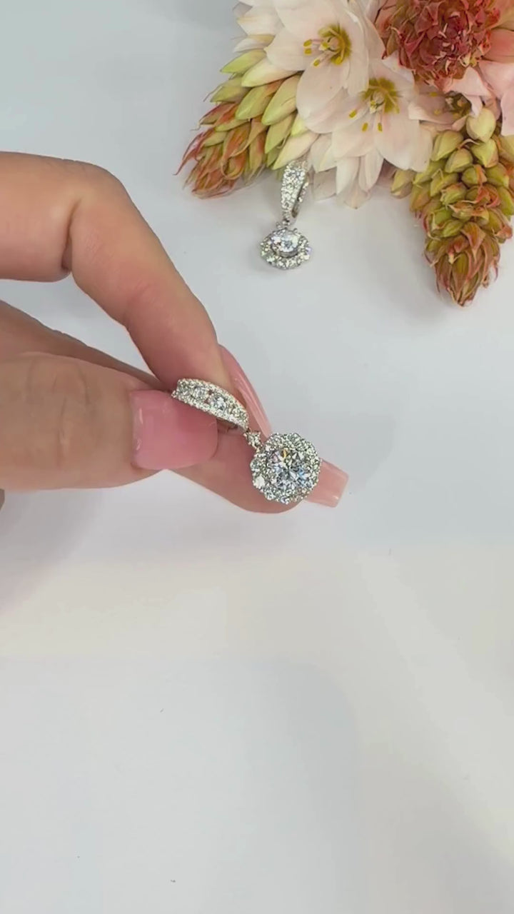 Floral Halo Drops with V-Shaped Hoops (1.00ct centre) - W1278