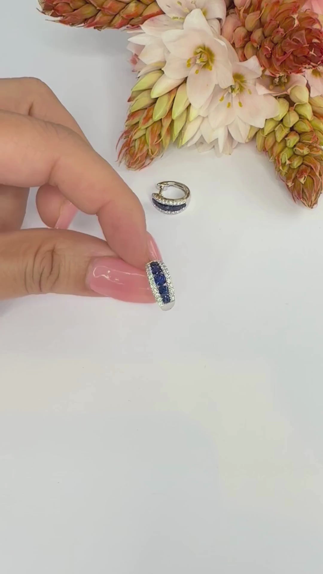 Sapphire and Diamond Trim Huggies - W1346