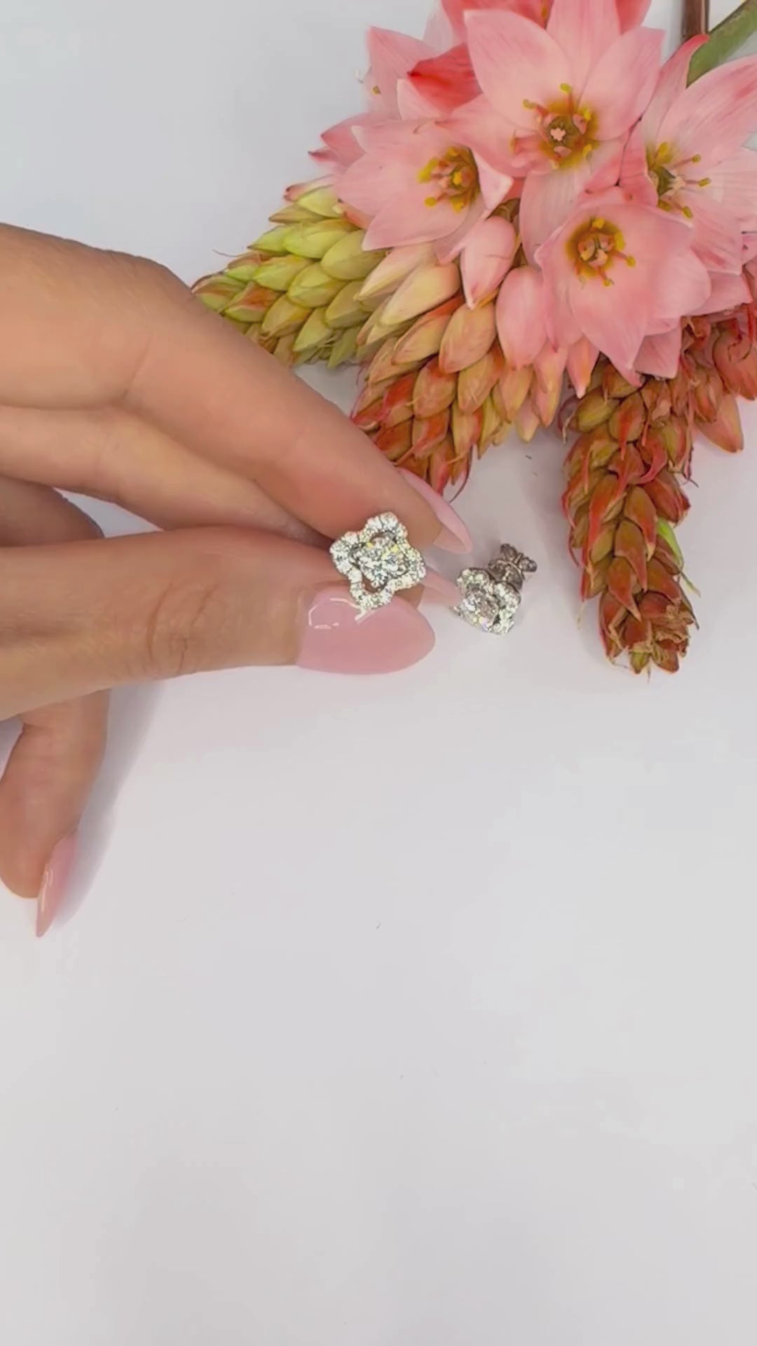 Classic Clover Shaped Halo Diamond Earrings (0.50ct centre) - W1322