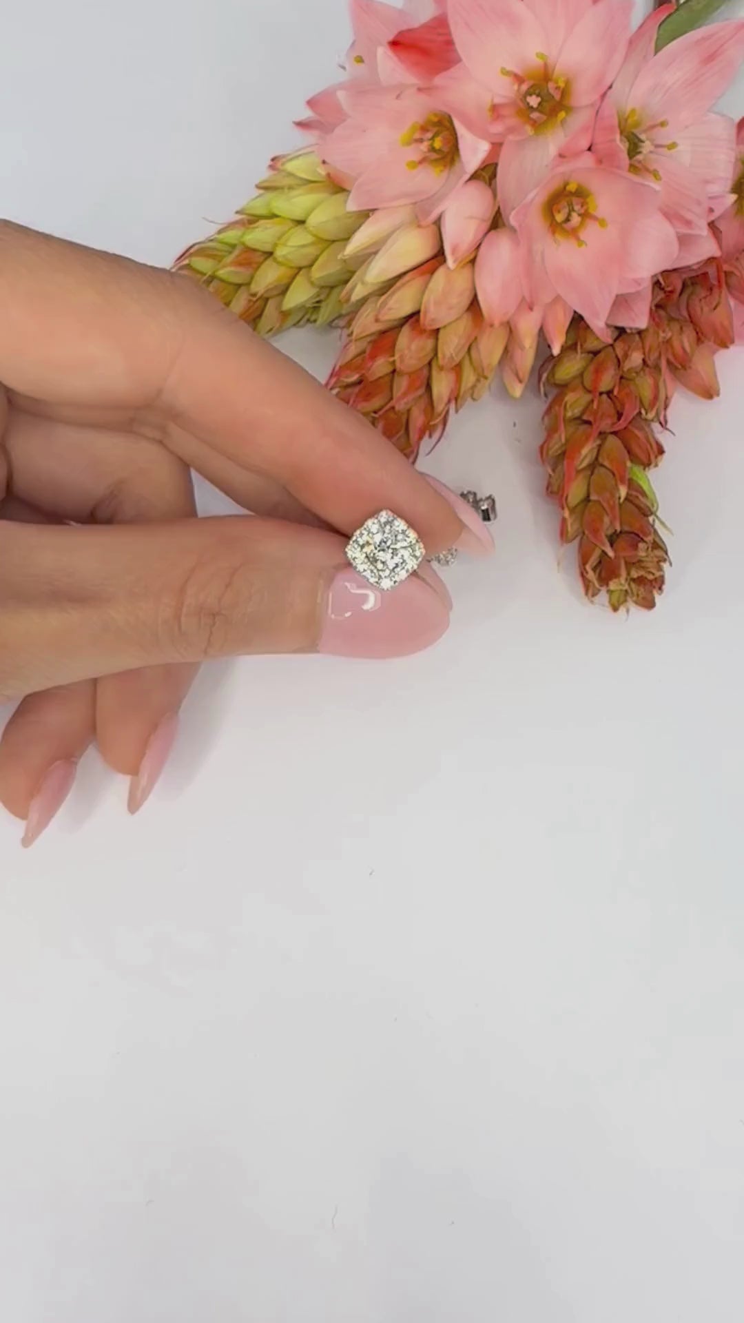 Bright Cushion Halo Diamond Stud Earrings (0.50ct centre) - W0297