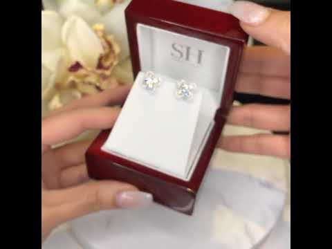 Modern Clover Earrings with Four Surrounding Diamonds - W0296